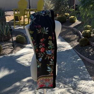 Johnny Was Black Pants with Pink Floral Embroidery